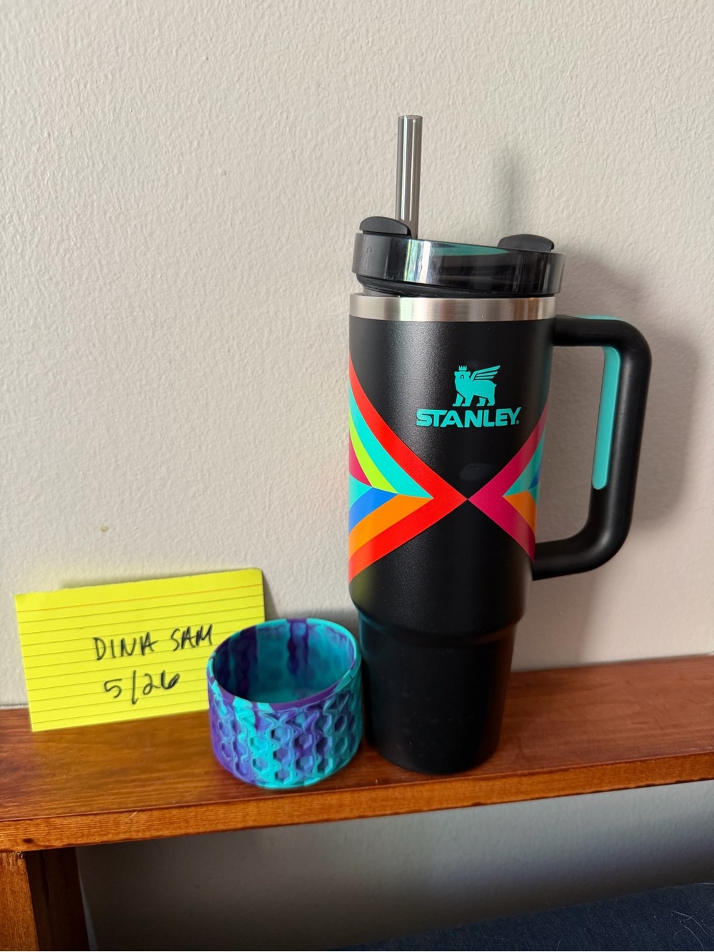 Stanley Black Travel Mug with Colorful Chevron Stripe 30oz